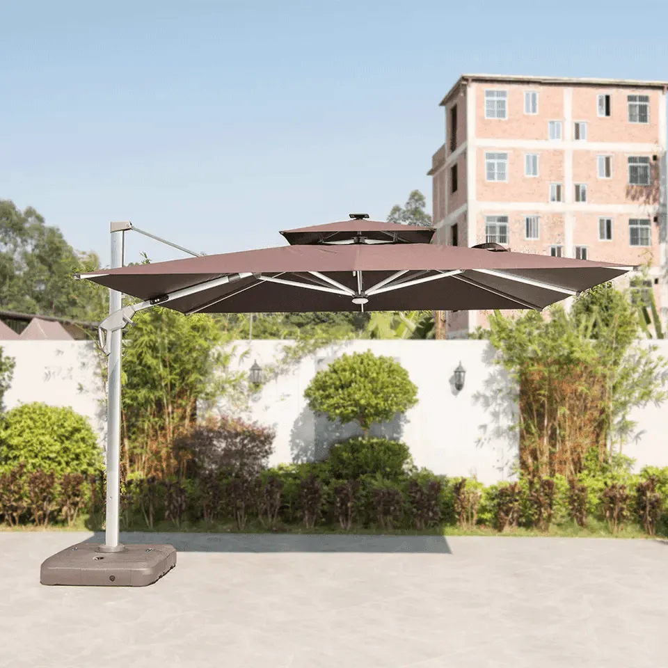 Adjustable LED Patio Umbrella - Windproof Outdoor Canopy