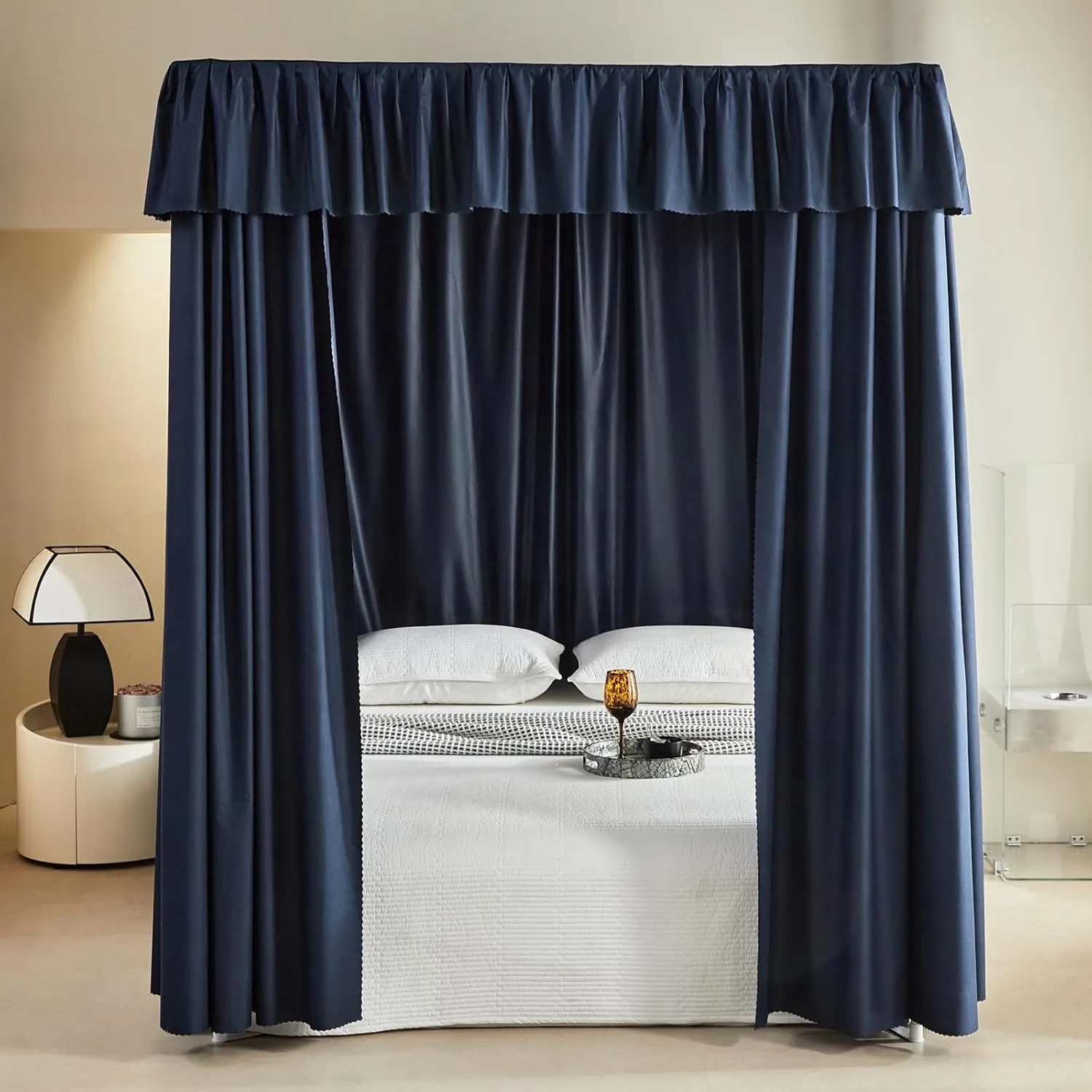 AIKASY Dark Dlue Thickened Bed Canopy Curtains - Elegant Bedroom Decor for Adults and Girls - Strong Lightproof and Windproof Design(King, Dark Dlue)