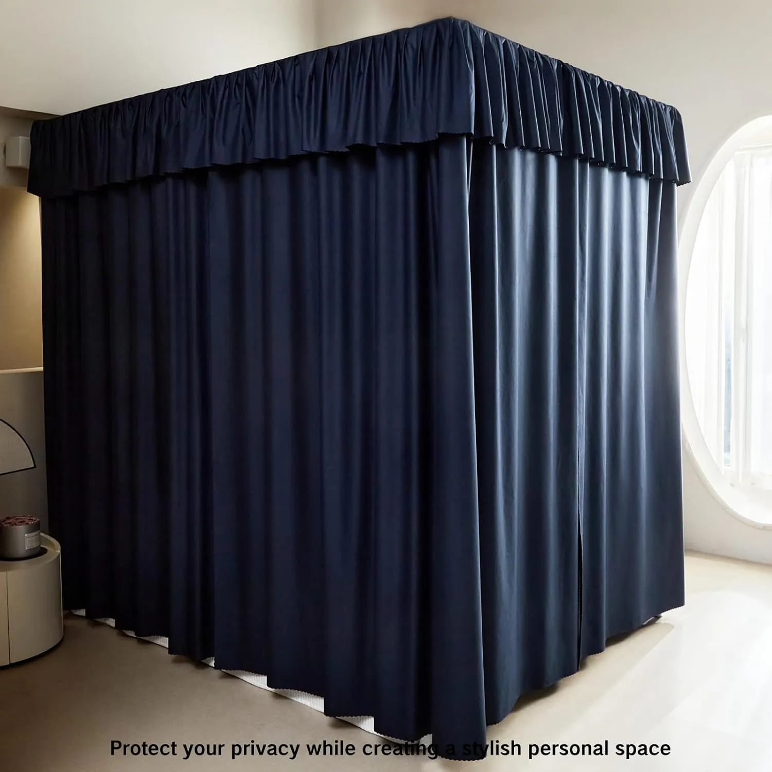 AIKASY Dark Dlue Thickened Bed Canopy Curtains - Elegant Bedroom Decor for Adults and Girls - Strong Lightproof and Windproof Design(King, Dark Dlue)
