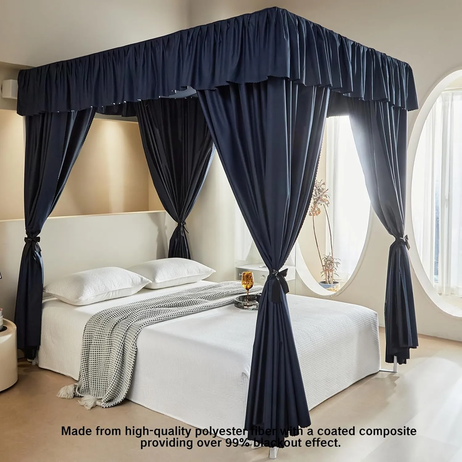 AIKASY Dark Dlue Thickened Bed Canopy Curtains - Elegant Bedroom Decor for Adults and Girls - Strong Lightproof and Windproof Design(King, Dark Dlue)
