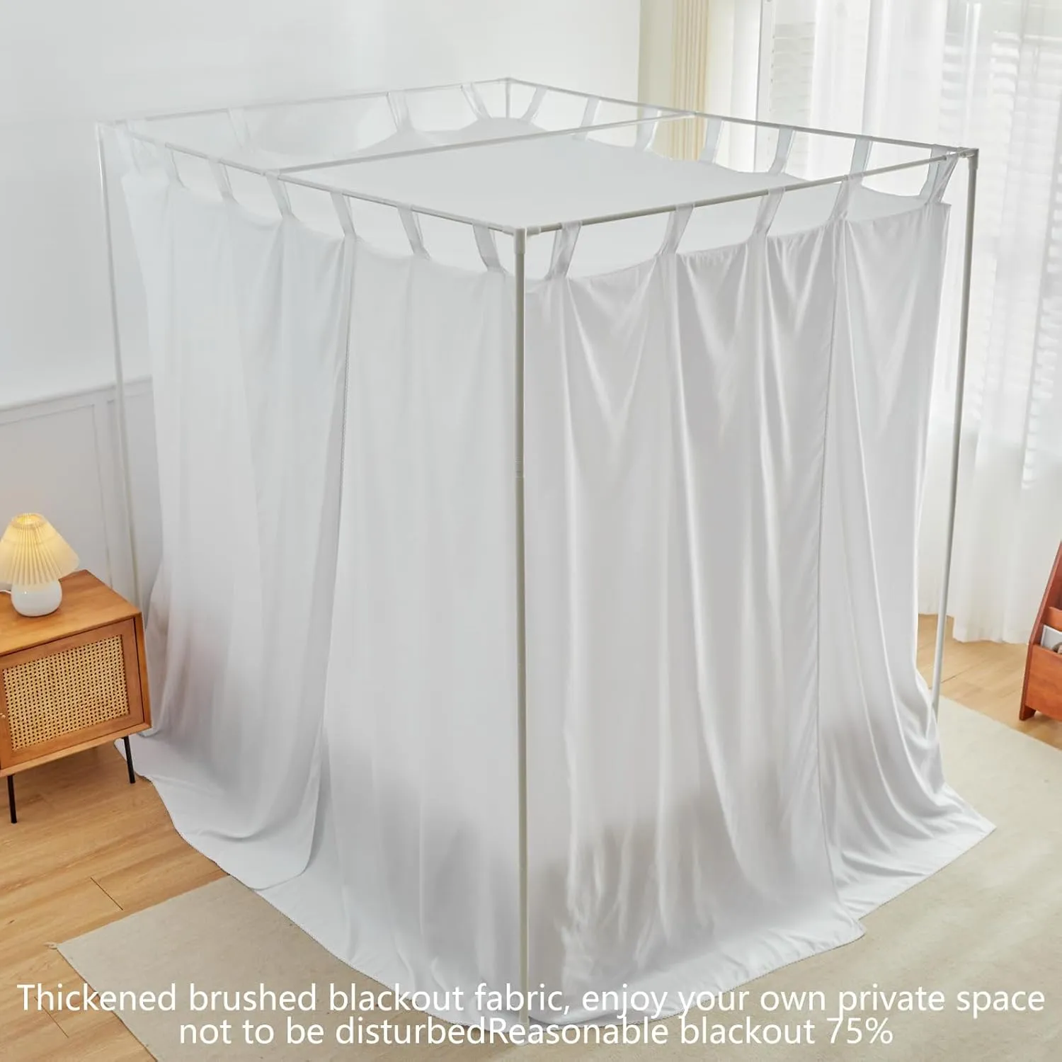AIKASY White Canopy Bed Curtains with Top Ties and Tie Backs for Bedroom Decoration - King Size Bed Curtains with Windproof and Lightproof Features