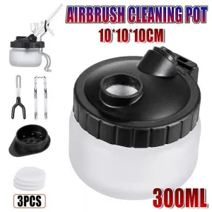 Airbrush Cleaner Air Brush Cleaning Pot Stand Glass Bottle Holder Jar 304Ml Au