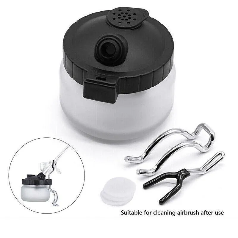 Airbrush Cleaner Air Brush Cleaning Pot Stand Glass Bottle Holder Jar 304Ml Au