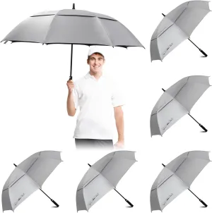 Aliceset 5 Pcs 62 Inch Golf Umbrella Bulk Large Silver Sun Umbrellas UV Protection Oversized White Wedding Umbrellas with Double Canopy Vented Automatic Open Waterproof Stick Umbrella