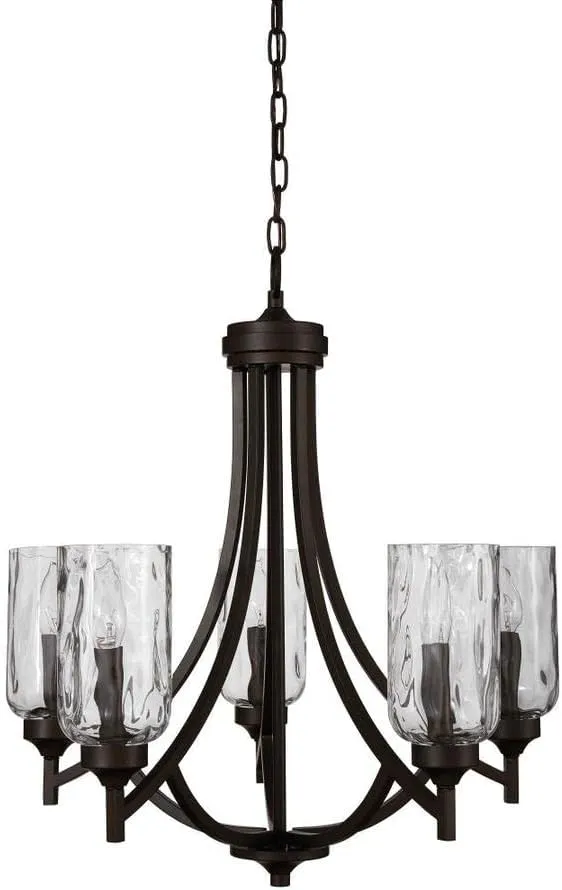 allen   roth Latchbury 23.73-in 5-Light Aged Bronze Craftsman Textured Glass Shaded Chandelier