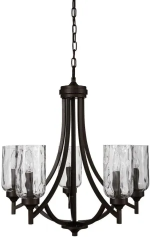 allen   roth Latchbury 23.73-in 5-Light Aged Bronze Craftsman Textured Glass Shaded Chandelier