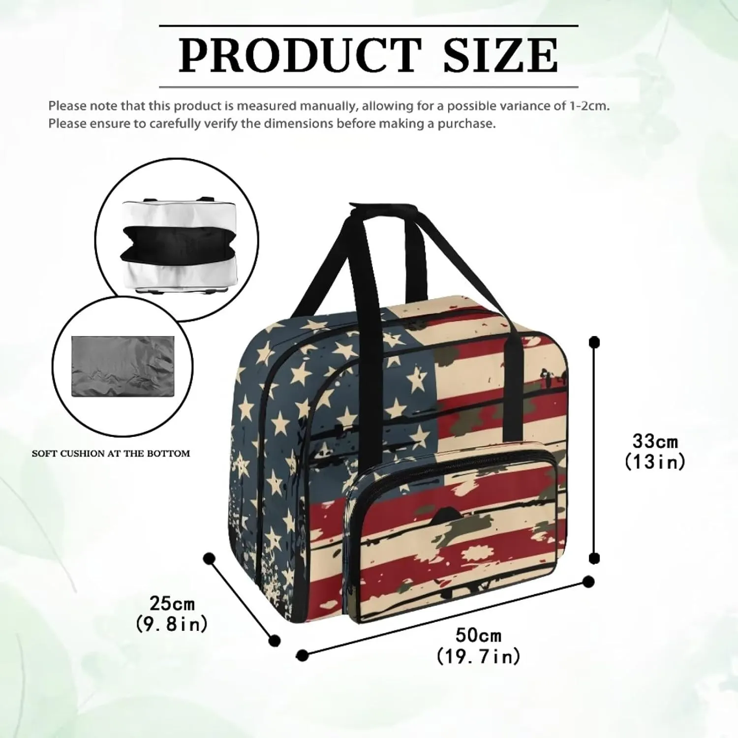 American Flag Sewing Machine Carrying Case Tote Bag Portable Padded Storage Cover Carrying Case with Pockets and Handles Suitable for Most Standard Singer Brother Janome