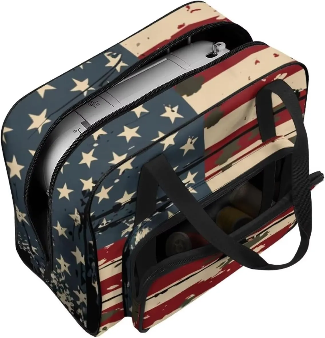 American Flag Sewing Machine Carrying Case Tote Bag Portable Padded Storage Cover Carrying Case with Pockets and Handles Suitable for Most Standard Singer Brother Janome