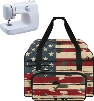 American Flag Sewing Machine Carrying Case Tote Bag Portable Padded Storage Cover Carrying Case with Pockets and Handles Suitable for Most Standard Singer Brother Janome