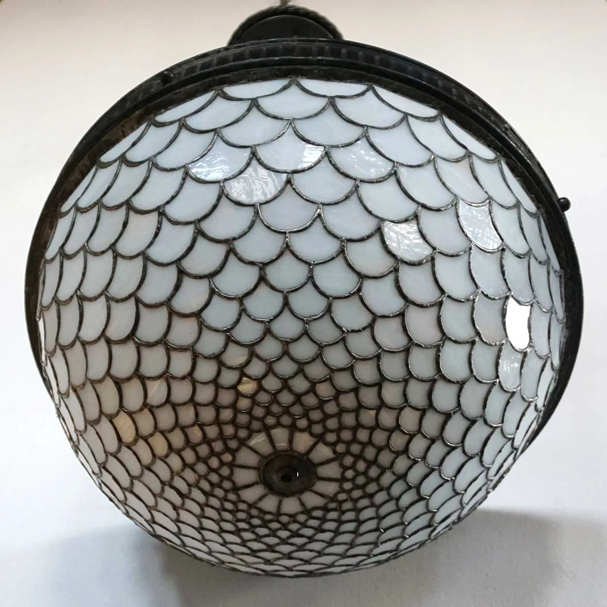 American Leaded Opalescent Glass Hanging Pendant Four-Light Fixture