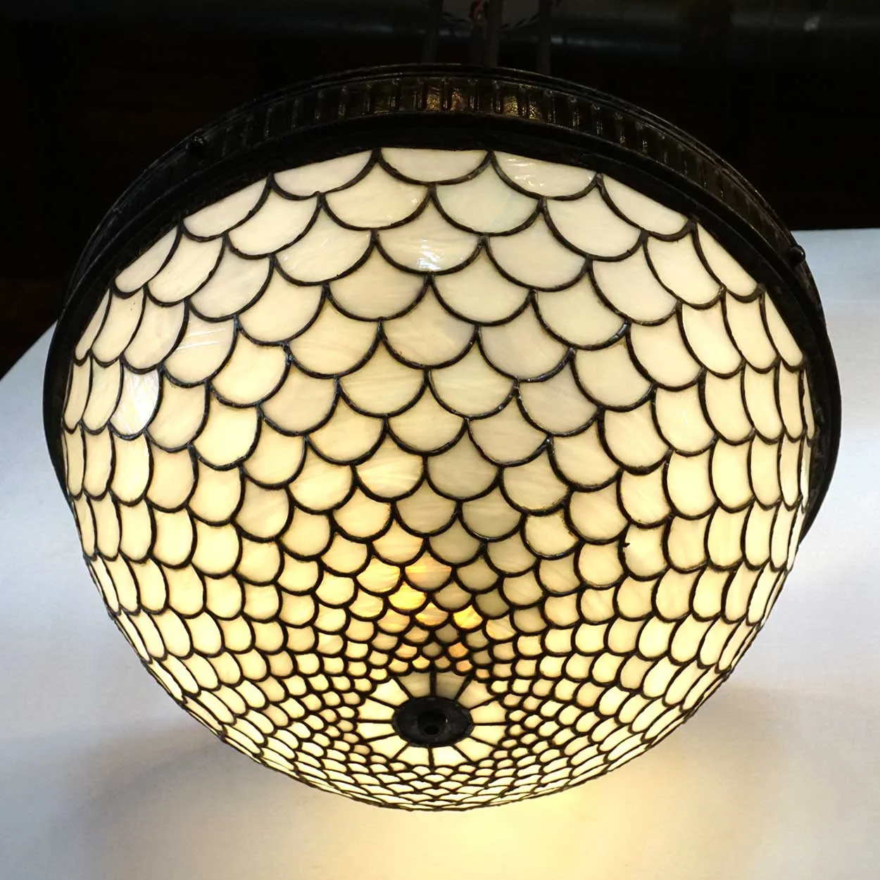 American Leaded Opalescent Glass Hanging Pendant Four-Light Fixture