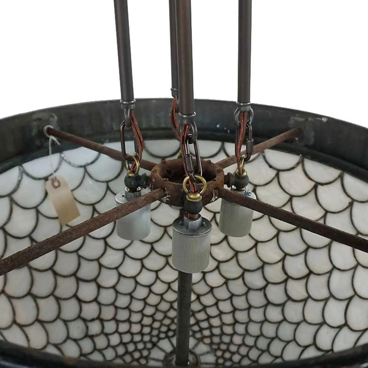 American Leaded Opalescent Glass Hanging Pendant Four-Light Fixture