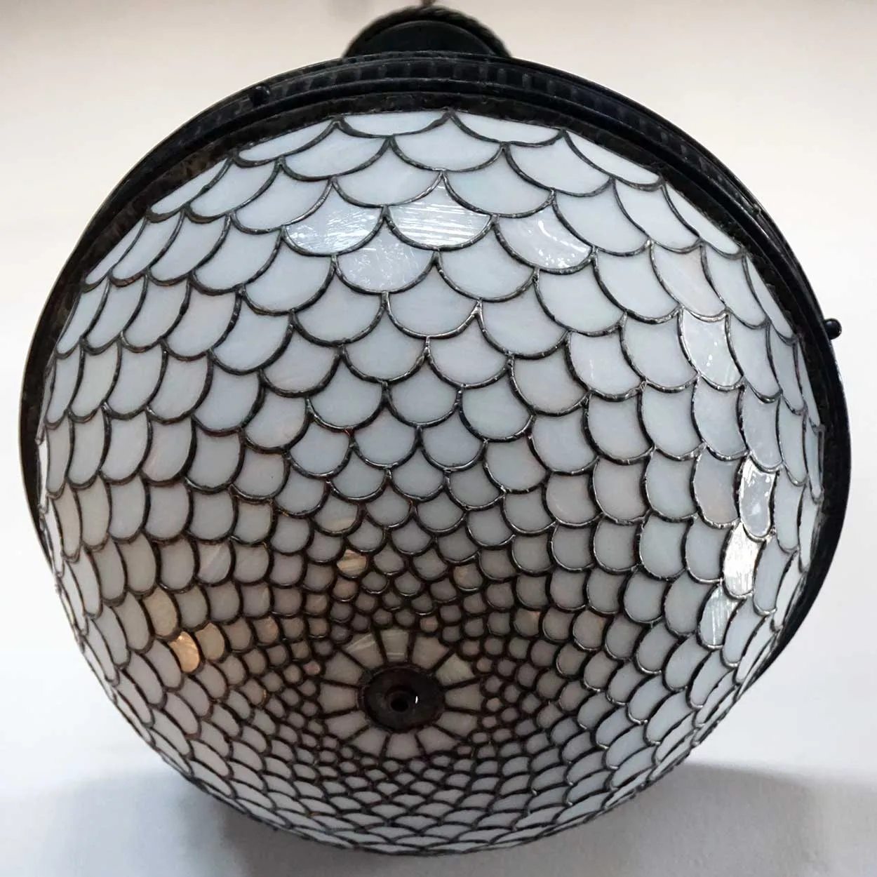 American Leaded Opalescent Glass Hanging Pendant Four-Light Fixture