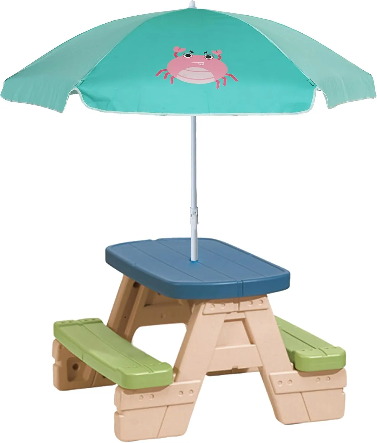 AMMSUN 47 Inch Seaside Beach Umbrella for Sand Box Water Table Kids Durable Umbrellas for children Picnic Beach Camping Garden Outdoor Play Shade Green Crab