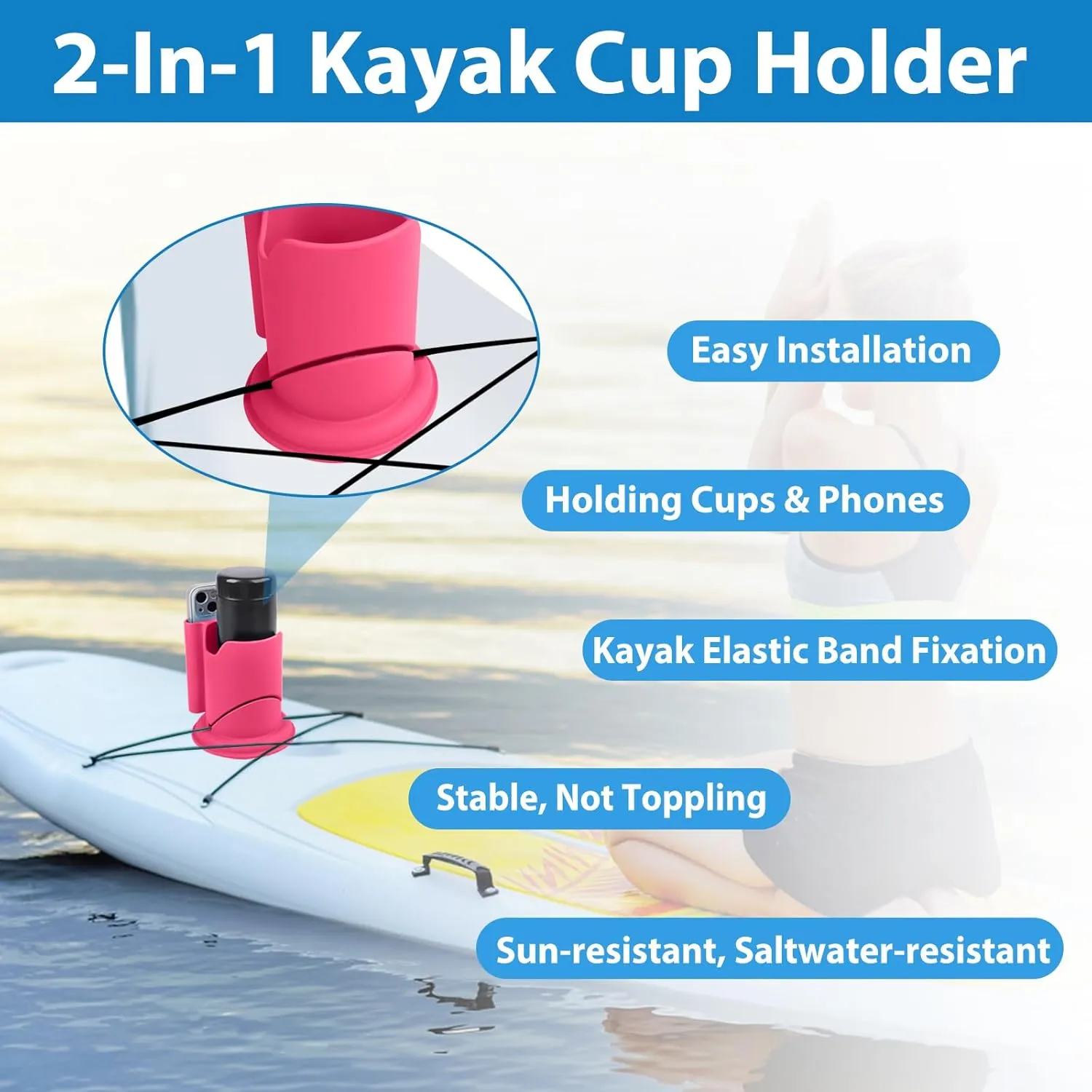 ANGAR Paddleboard Cup Holder, Paddle Board and Kayak Drink Holder, 2-in-1 Anti-Flip Drink & Phone Holder