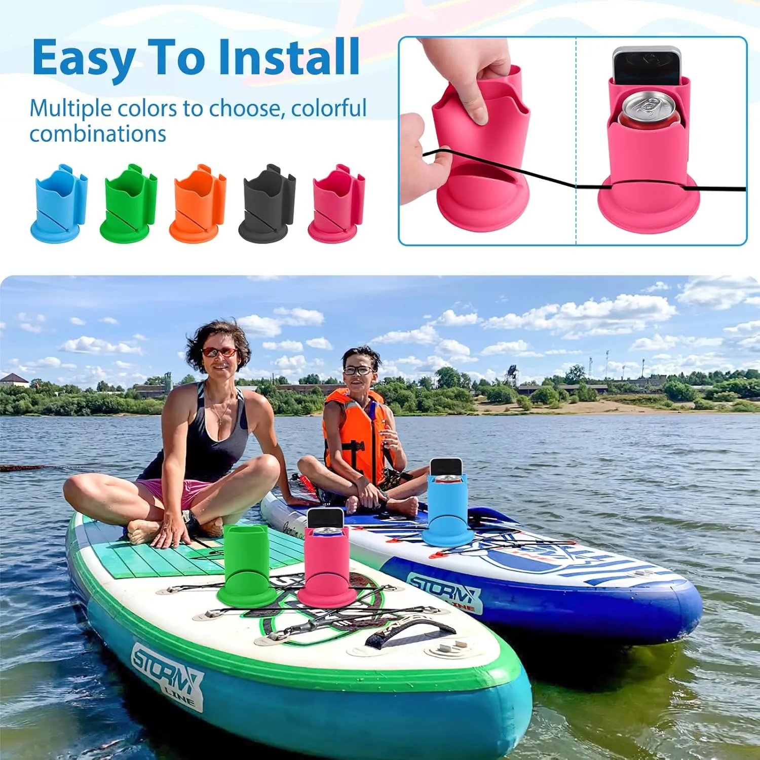 ANGAR Paddleboard Cup Holder, Paddle Board and Kayak Drink Holder, 2-in-1 Anti-Flip Drink & Phone Holder