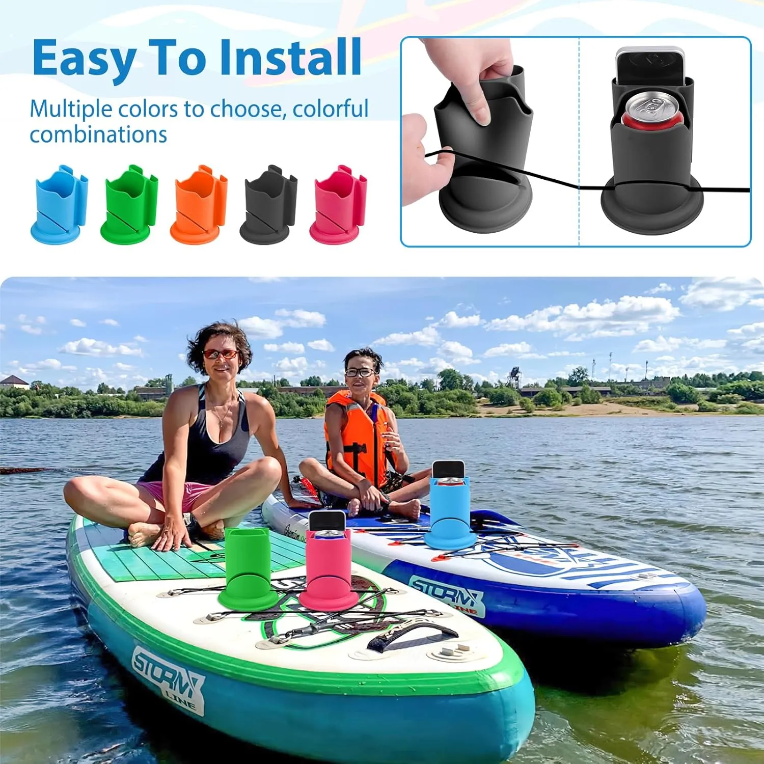 ANGAR Paddleboard Cup Holder, Paddle Board and Kayak Drink Holder, 2-in-1 Anti-Flip Drink & Phone Holder