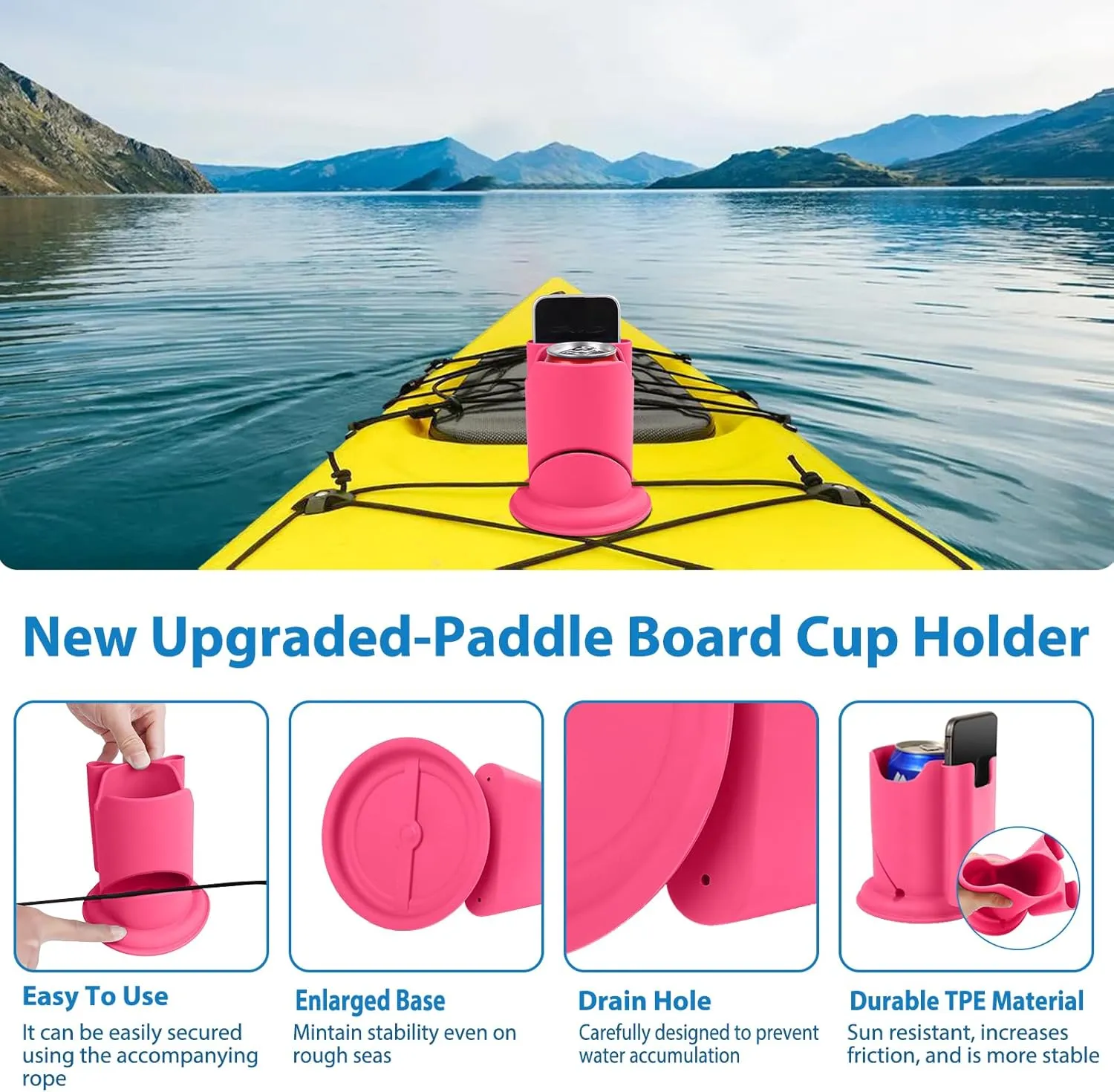 ANGAR Paddleboard Cup Holder, Paddle Board and Kayak Drink Holder, 2-in-1 Anti-Flip Drink & Phone Holder