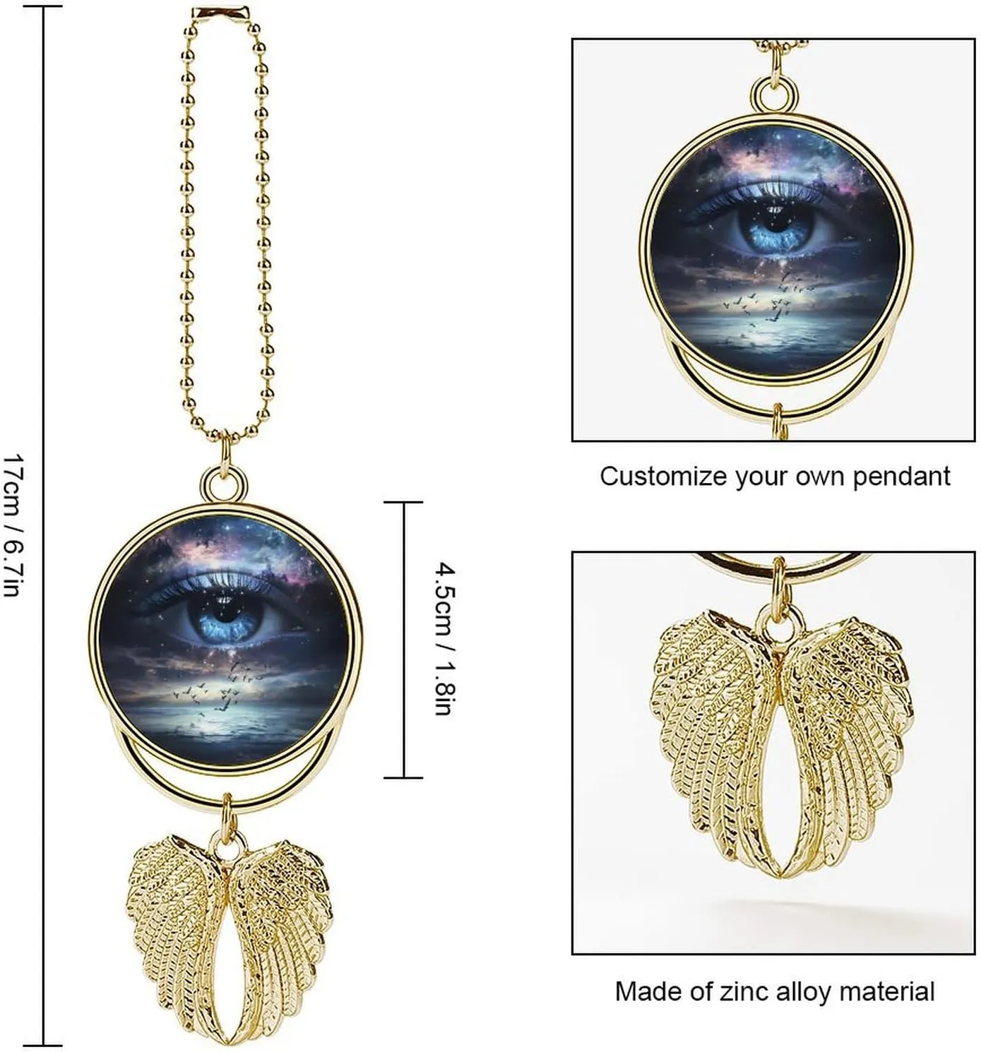 Angel Tears Car Rear View Mirror Pendant Car Charm Ornament Hanging Decoration Accessories for All Cars Golden-Style
