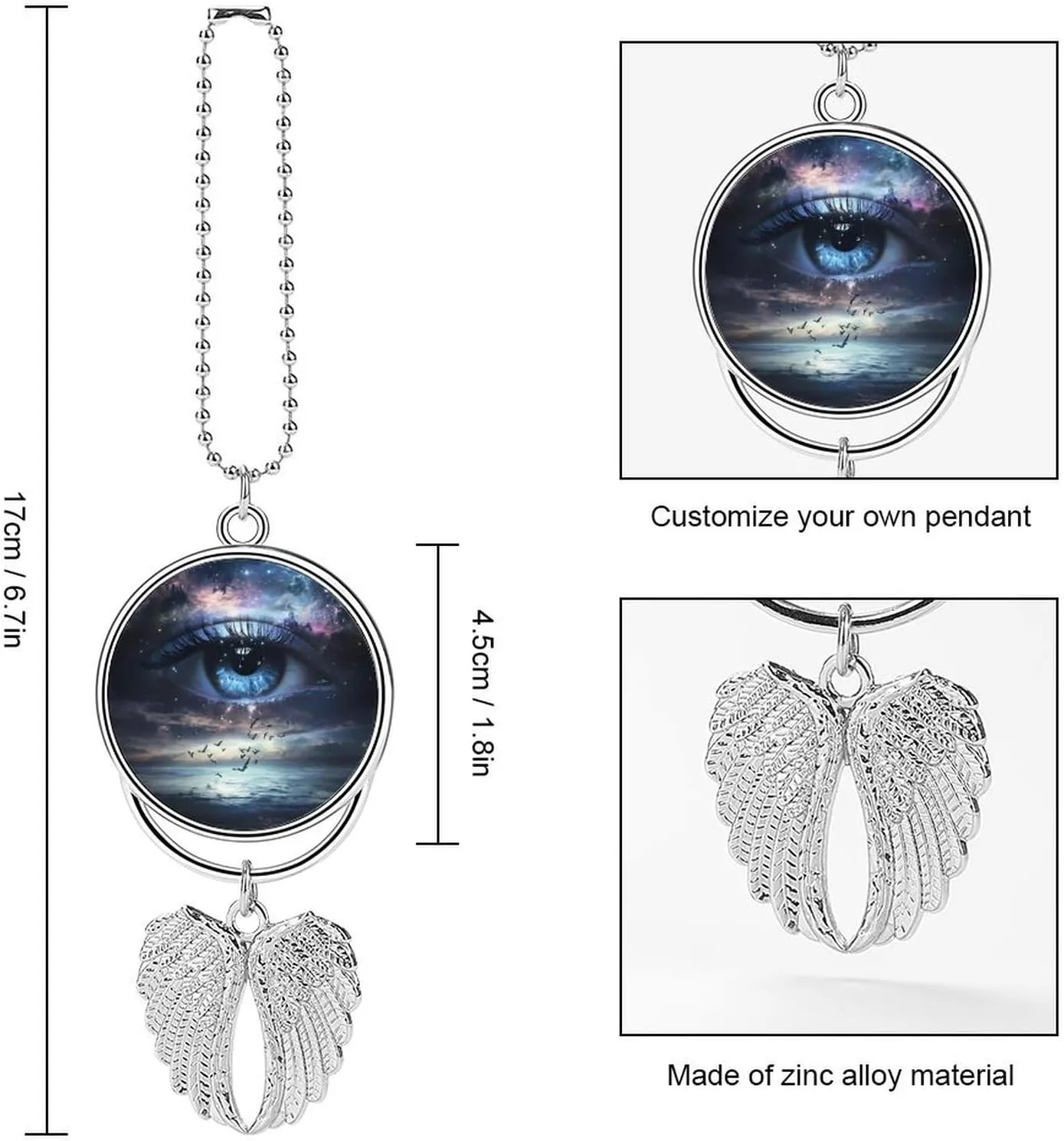 Angel Tears Car Rear View Mirror Pendant Car Charm Ornament Hanging Decoration Accessories for All Cars Silver-Style