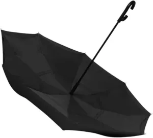 ANIIC Umbrella Large Golf Umbrella Auto Open Reverse Umbrella Windproof Inverted Stick Umbrella Double Canopy Vented Cane Umbrella for Rain and Sun (Color : Black, Size : 86cm)