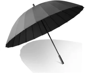 ANIIC Umbrella Leather Handle Golf Umbrella Windproof Large Travel Rain Umbrella Automatic Open Reinforcement Canopy Vented Umbrella for Rain and Sun (Color : Black, Size : 75cm)