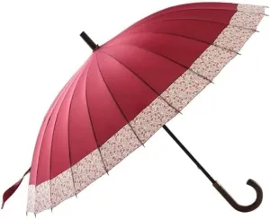 ANIIC Umbrella Windproof Large Golf Umbrella Hook Handle Stick Umbrella Portable Cherry Blossoms Oversize Canopy Umbrella for Rain and Sun (Color : Rojo, Size : 98cm)