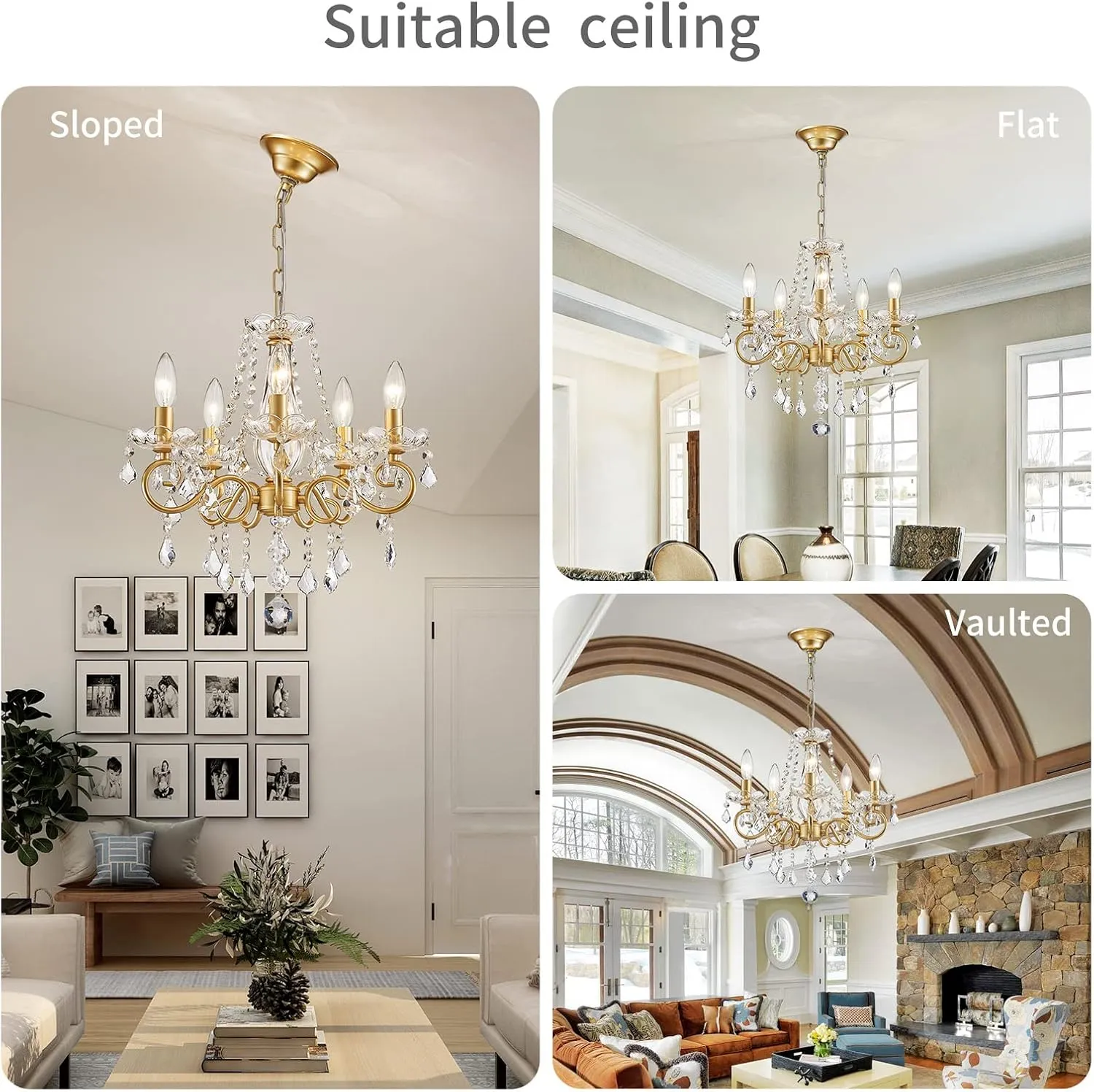ANJIADENGSHI Mini Crystal Chandelier K9 Crystal Lighting Chandelier for Living Room 5 E12 Bulbs High 16.5 in x Diameter 16.9 in, Golden