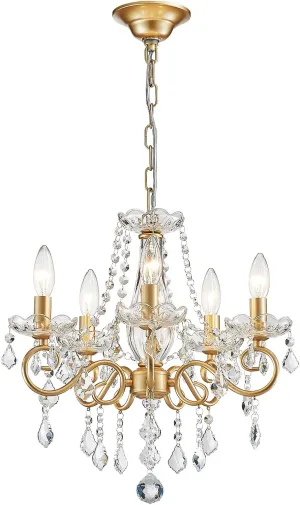 ANJIADENGSHI Mini Crystal Chandelier K9 Crystal Lighting Chandelier for Living Room 5 E12 Bulbs High 16.5 in x Diameter 16.9 in, Golden
