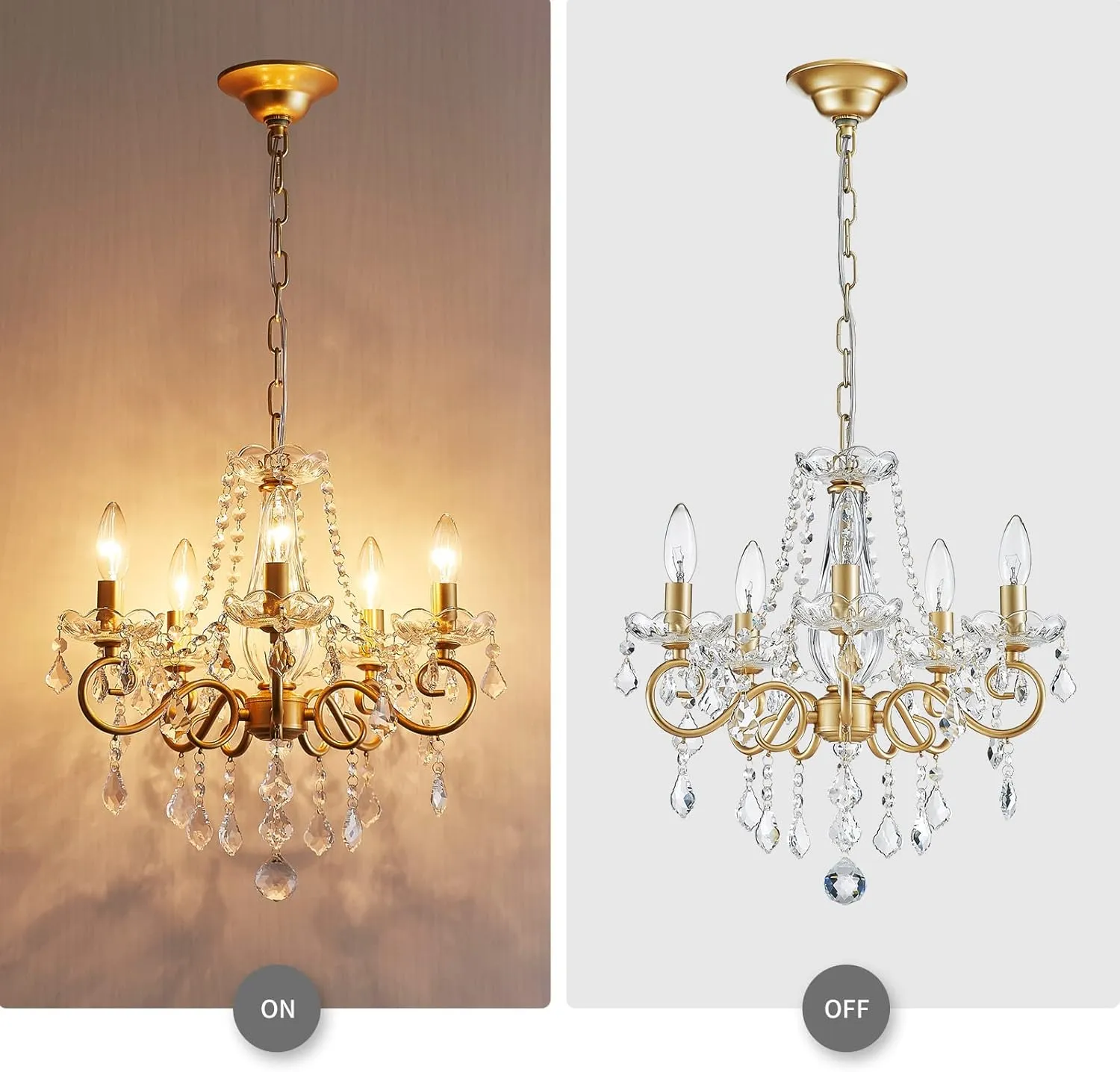 ANJIADENGSHI Mini Crystal Chandelier K9 Crystal Lighting Chandelier for Living Room 5 E12 Bulbs High 16.5 in x Diameter 16.9 in, Golden