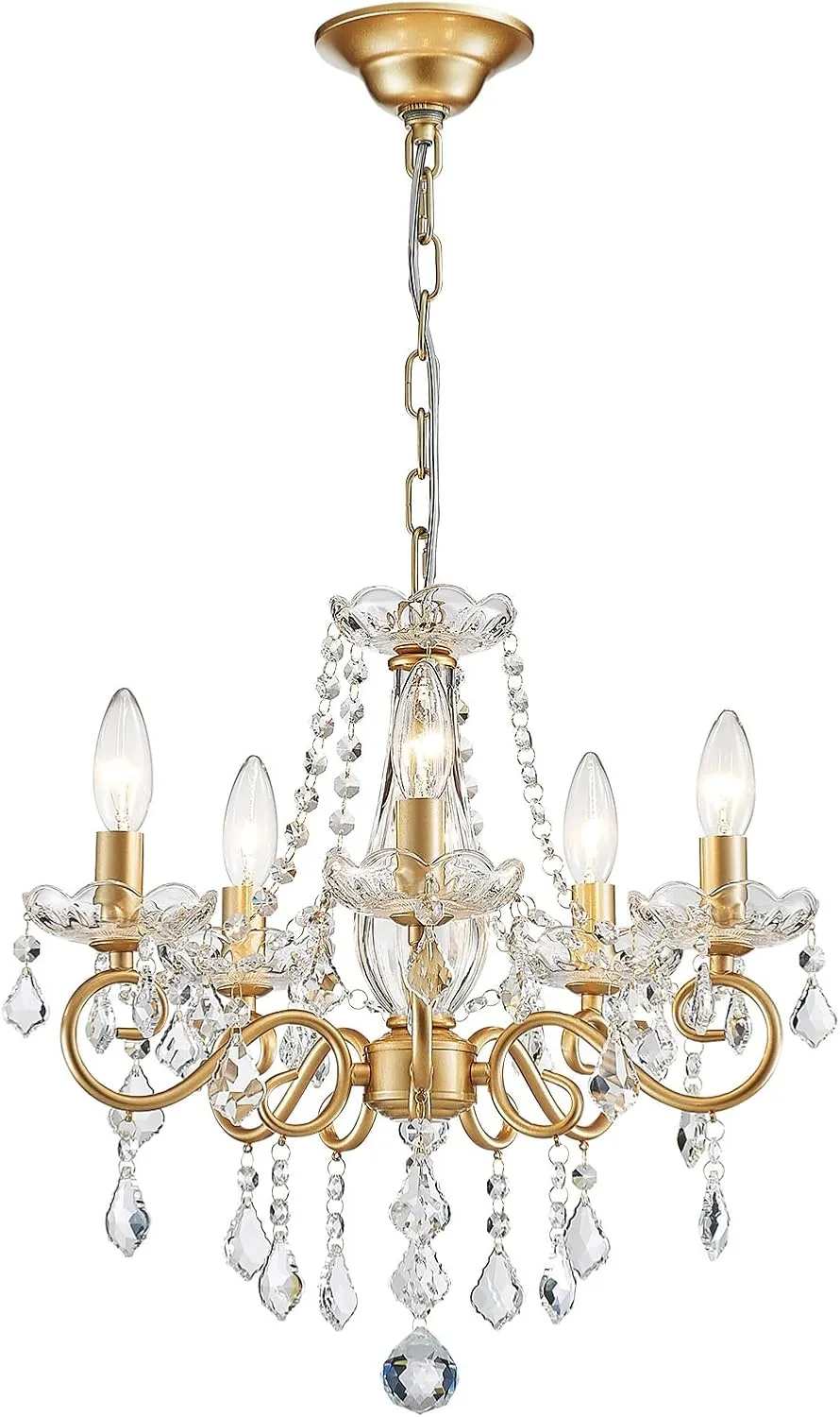 ANJIADENGSHI Mini Crystal Chandelier K9 Crystal Lighting Chandelier for Living Room 5 E12 Bulbs High 16.5 in x Diameter 16.9 in, Golden