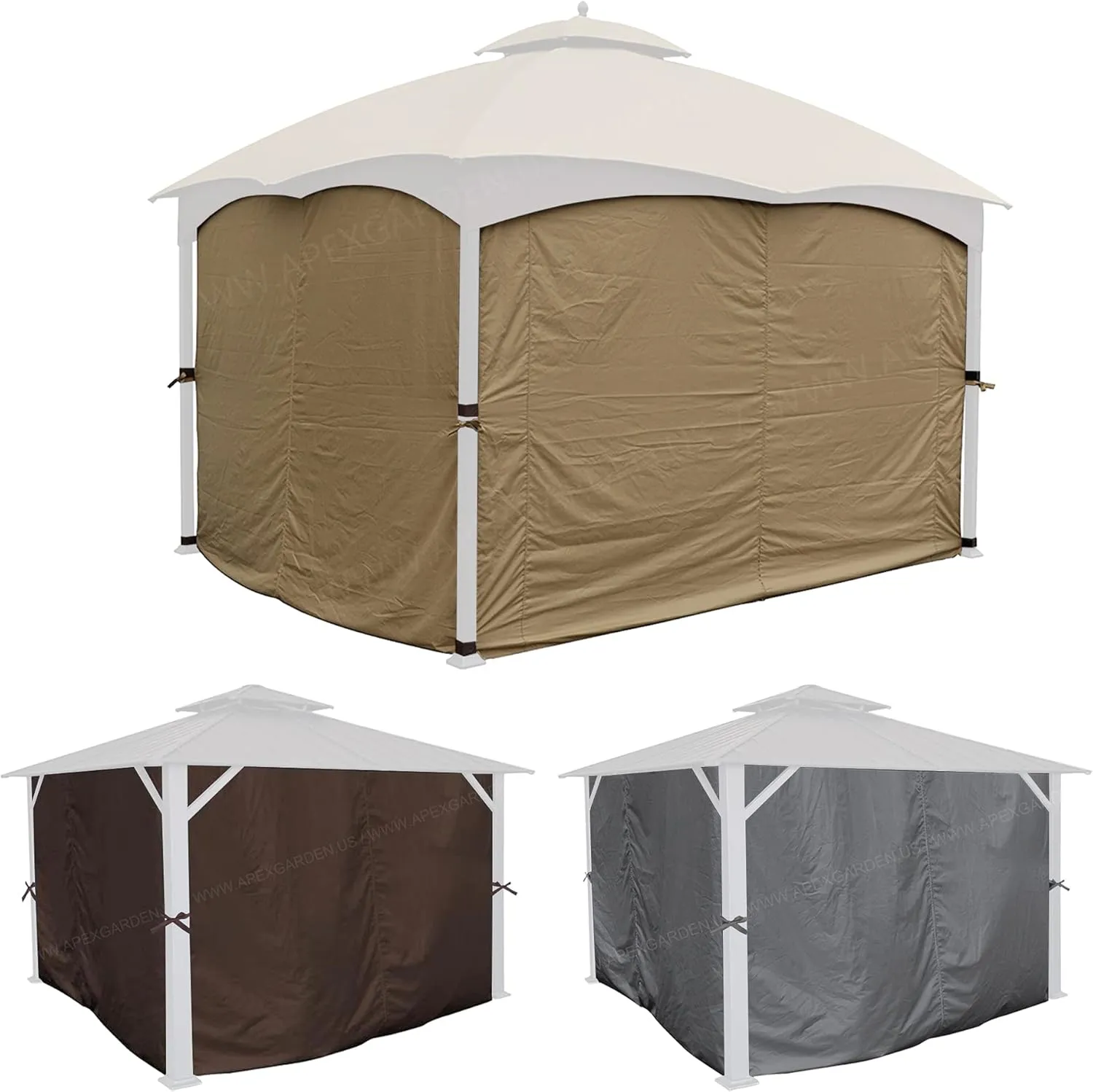 APEX GARDEN Four-Side Privacy Curtain Set for 10-Ft x 12-Ft Gazebo (Grey)