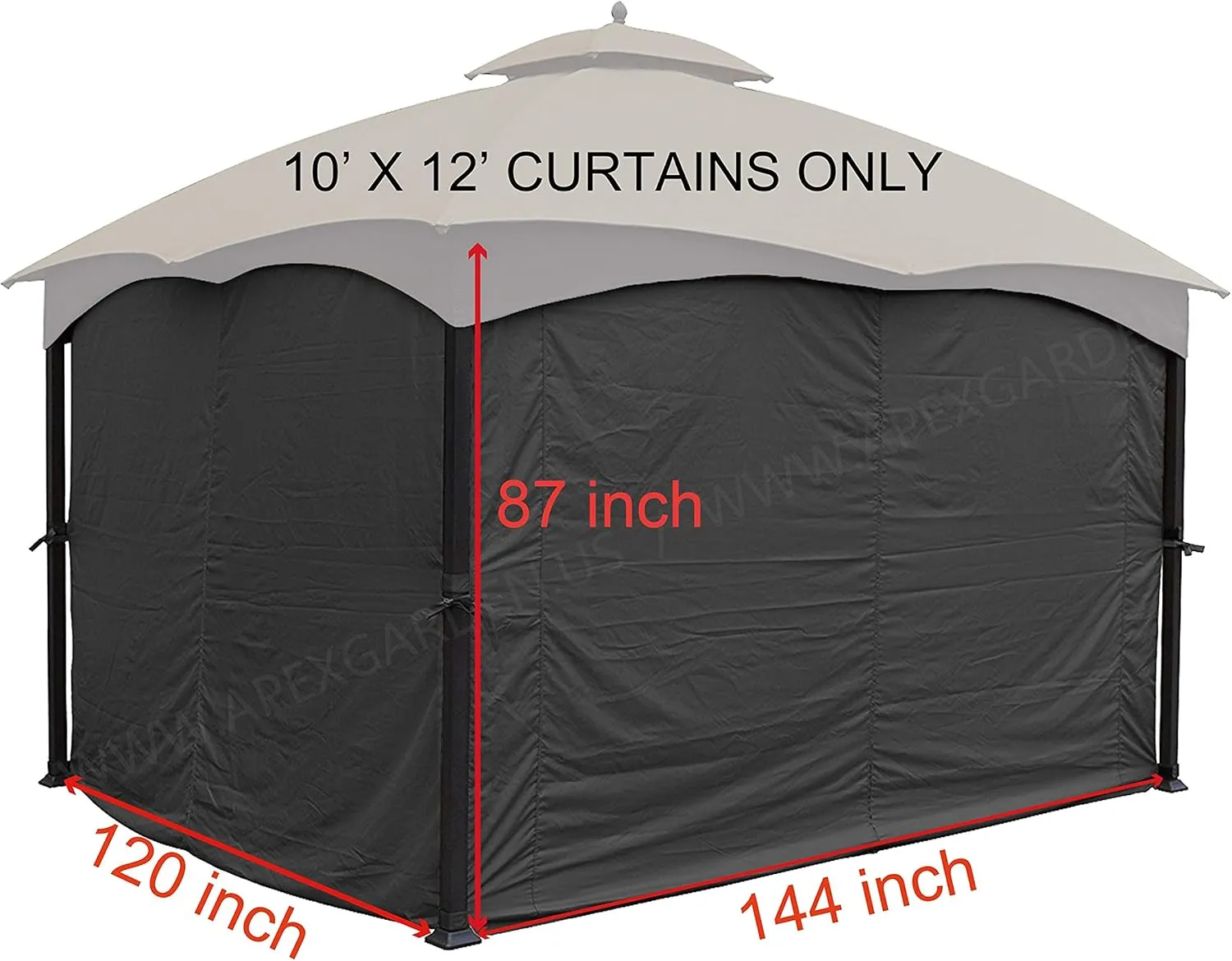 APEX GARDEN Four-Side Privacy Curtain Set for 10-Ft x 12-Ft Gazebo (Grey)