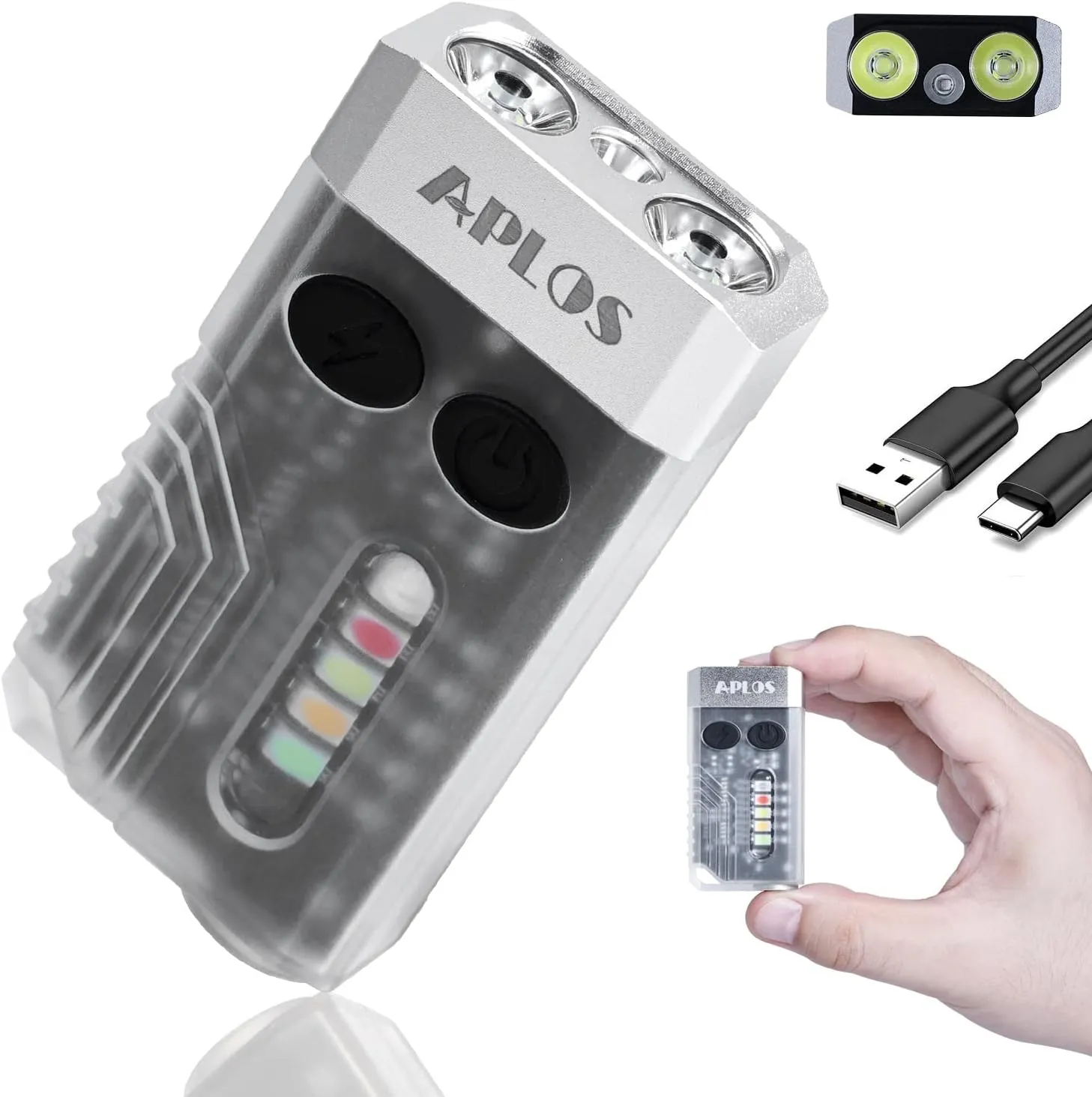 APLOS L02 1000 Lumens Rechargeable Mini EDC Flashlight, 365nm UV Light, Multi-Color Light Source, Small Pocket Light with Magnetic Base & Beeping Alarm (White)