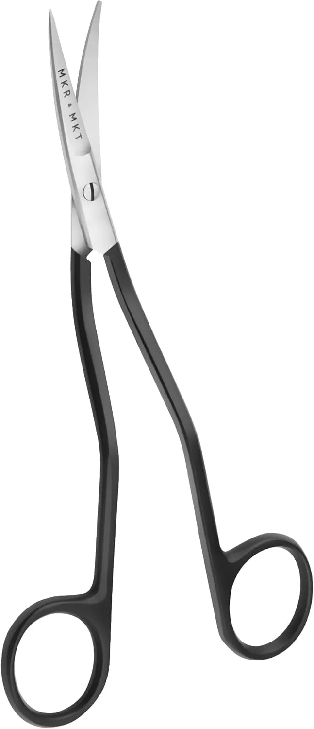Applique Long Thin Needlepoint Blade 6.1 Inch - Double Bent Curved Offset Handle Scissors with Pouch Sleeve for Embroidery, Fabric, Thread, Knitting, Sewing, Arts & Craft (Black)