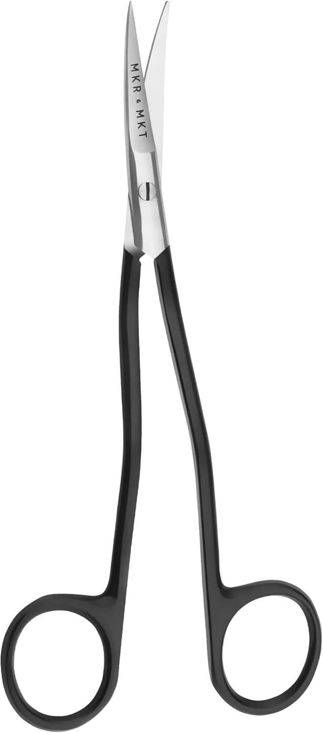 Applique Long Thin Needlepoint Blade 6.1 Inch - Double Bent Curved Offset Handle Scissors with Pouch Sleeve for Embroidery, Fabric, Thread, Knitting, Sewing, Arts & Craft (Black)