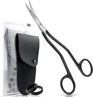 Applique Long Thin Needlepoint Blade 6.1 Inch - Double Bent Curved Offset Handle Scissors with Pouch Sleeve for Embroidery, Fabric, Thread, Knitting, Sewing, Arts & Craft (Black)
