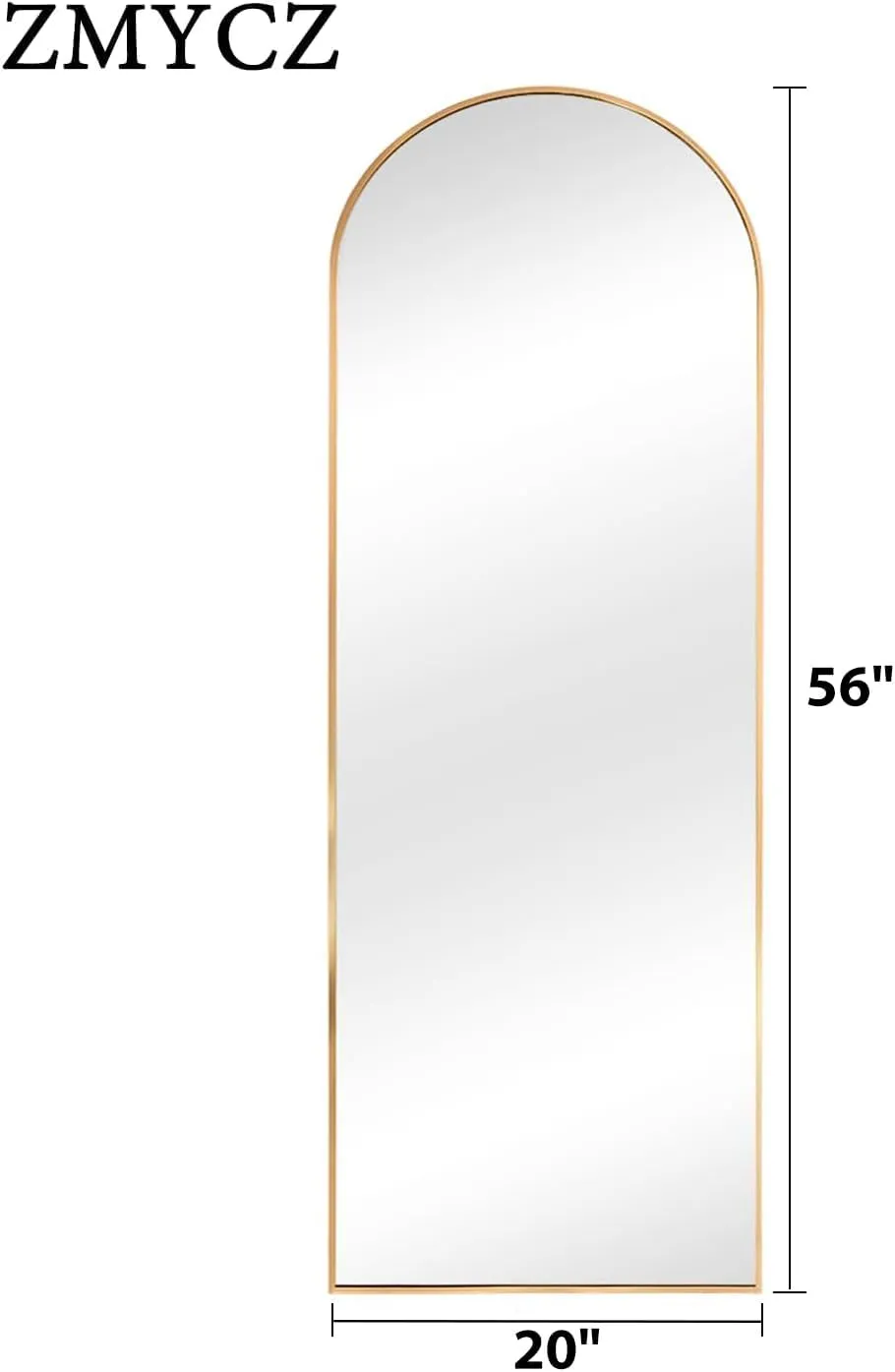 Arched Floor Mirror, 56"x20" Full Length Mirror, Standing Mirror Hanging or Leaning, Body Mirrors with Stand, Wall Mounted Arched-Top Mirrors with Aluminum Frame for Bedroom (Gold)