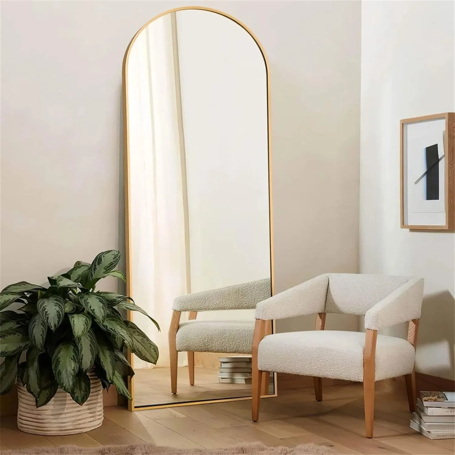 Arched Floor Mirror, 56"x20" Full Length Mirror, Standing Mirror Hanging or Leaning, Body Mirrors with Stand, Wall Mounted Arched-Top Mirrors with Aluminum Frame for Bedroom (Gold)