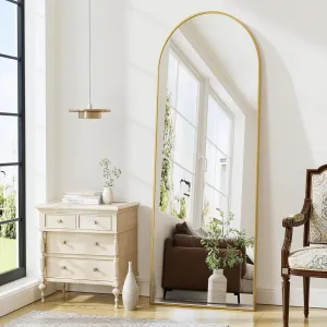Arched Floor Mirror, 56"x20" Full Length Mirror, Standing Mirror Hanging or Leaning, Body Mirrors with Stand, Wall Mounted Arched-Top Mirrors with Aluminum Frame for Bedroom (Gold)