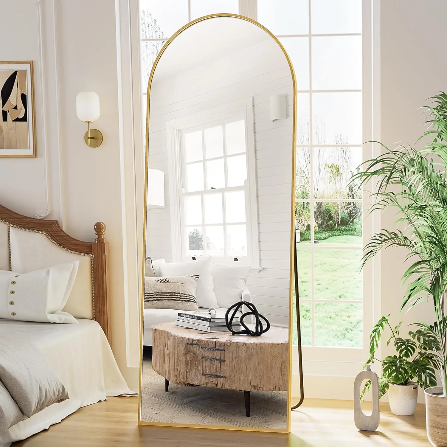 Arched Floor Mirror, 56"x20" Full Length Mirror, Standing Mirror Hanging or Leaning, Body Mirrors with Stand, Wall Mounted Arched-Top Mirrors with Aluminum Frame for Bedroom (Gold)
