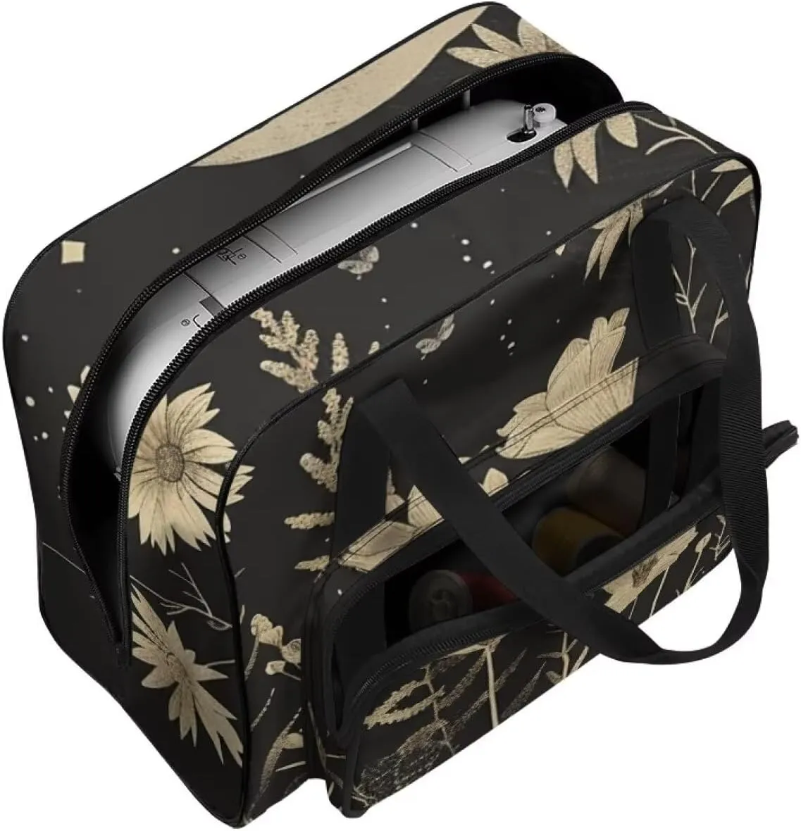 Art Flowers Sewing Machine Storage Bag Portable Sewing Machine Cover Dust Cover Foldable Tote Handbag with Multiple Pockets Compatible with Most Standard Sewing Machines