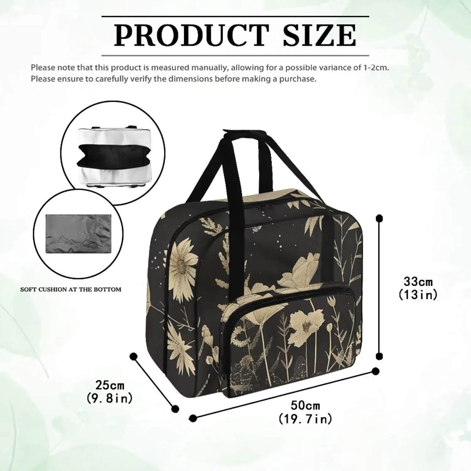 Art Flowers Sewing Machine Storage Bag Portable Sewing Machine Cover Dust Cover Foldable Tote Handbag with Multiple Pockets Compatible with Most Standard Sewing Machines