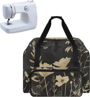 Art Flowers Sewing Machine Storage Bag Portable Sewing Machine Cover Dust Cover Foldable Tote Handbag with Multiple Pockets Compatible with Most Standard Sewing Machines