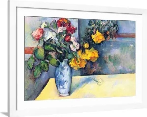 ART.COM Wall Art Print Still Life with Flowers In a Vase on White Frame by Paul Cézanne, 44" x 32"