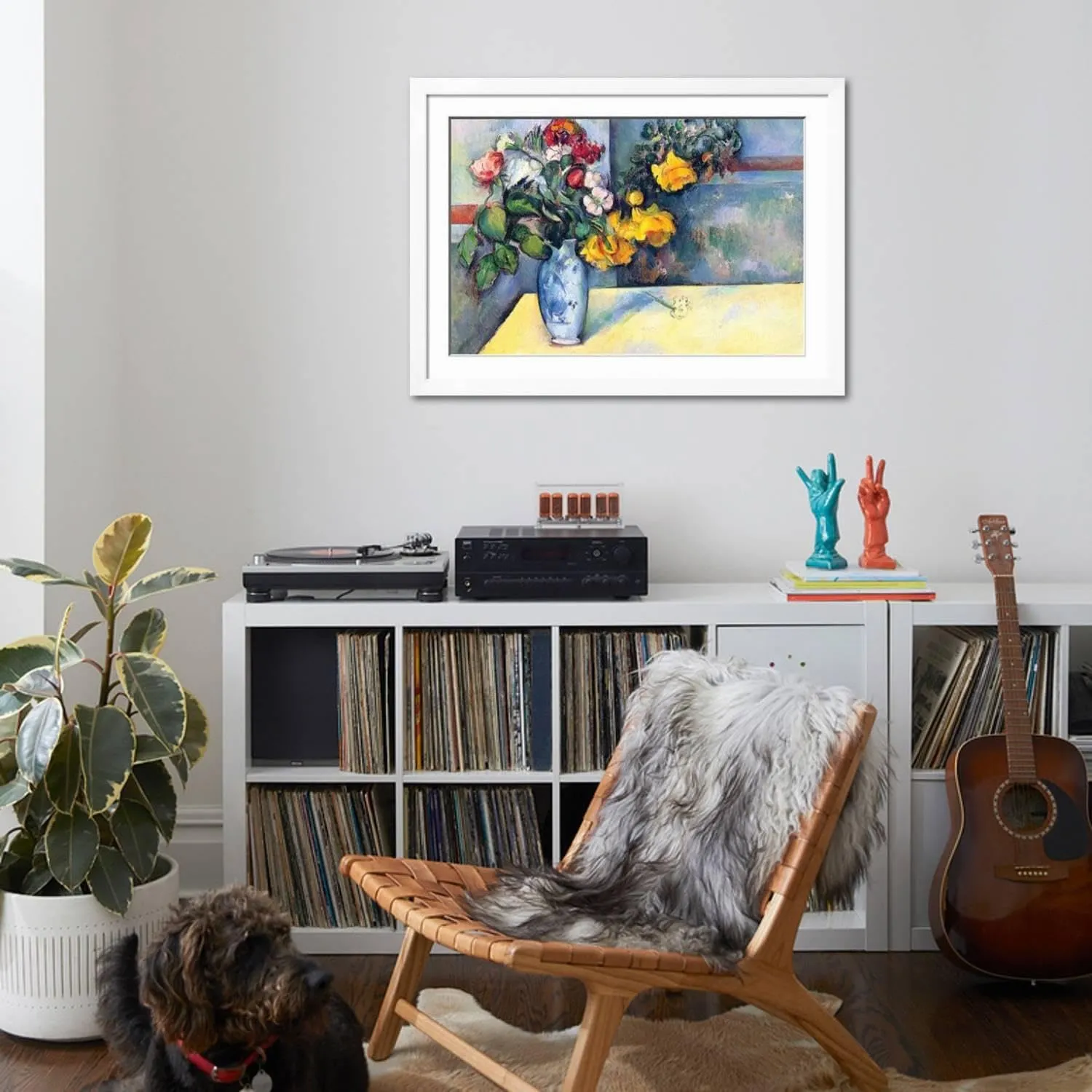 ART.COM Wall Art Print Still Life with Flowers In a Vase on White Frame by Paul Cézanne, 44" x 32"