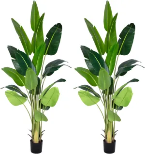 Artificial Bird of Paradise Plant 8Ft Fake Tropical Palm Tree with 18Trunks Faux Banana Leaf Trees in Pot for Home Indoor Outdoor Office Modern Decor Housewarming Gift（2Pcs）
