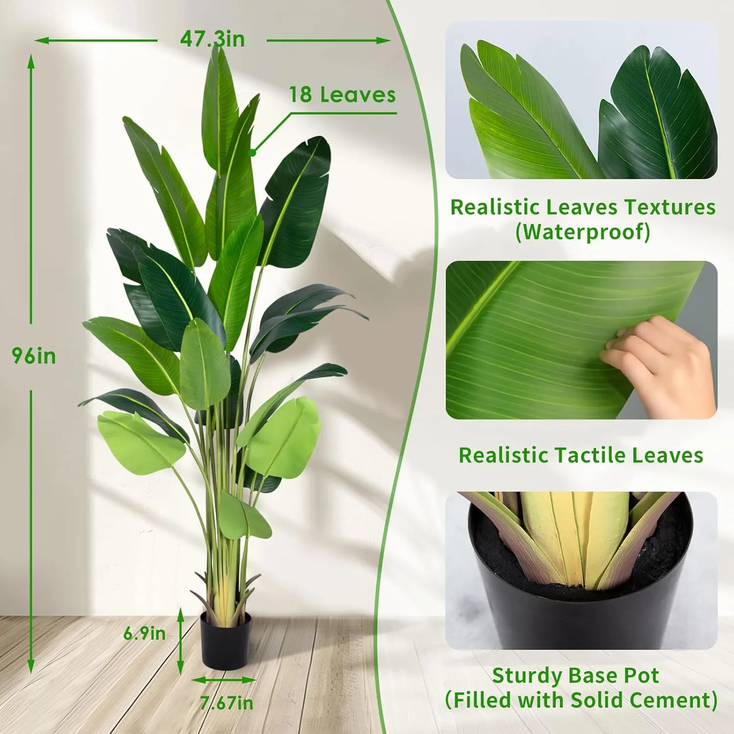 Artificial Bird of Paradise Plant 8Ft Fake Tropical Palm Tree with 18Trunks Faux Banana Leaf Trees in Pot for Home Indoor Outdoor Office Modern Decor Housewarming Gift（2Pcs）