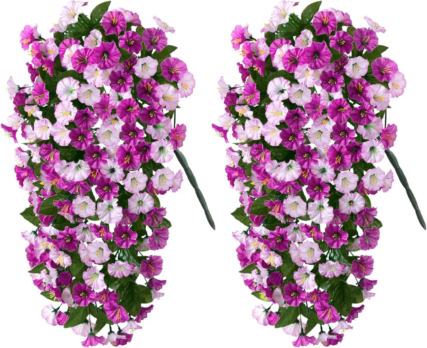 Artificial Fake Hanging Flowers Plants for Outdoor Outside, 2PCS Faux Silk Morning Glory Trailing Vines UV Resistant Look Real for Home Planter Porch Patio (Light Fuchsia Fuchsia)