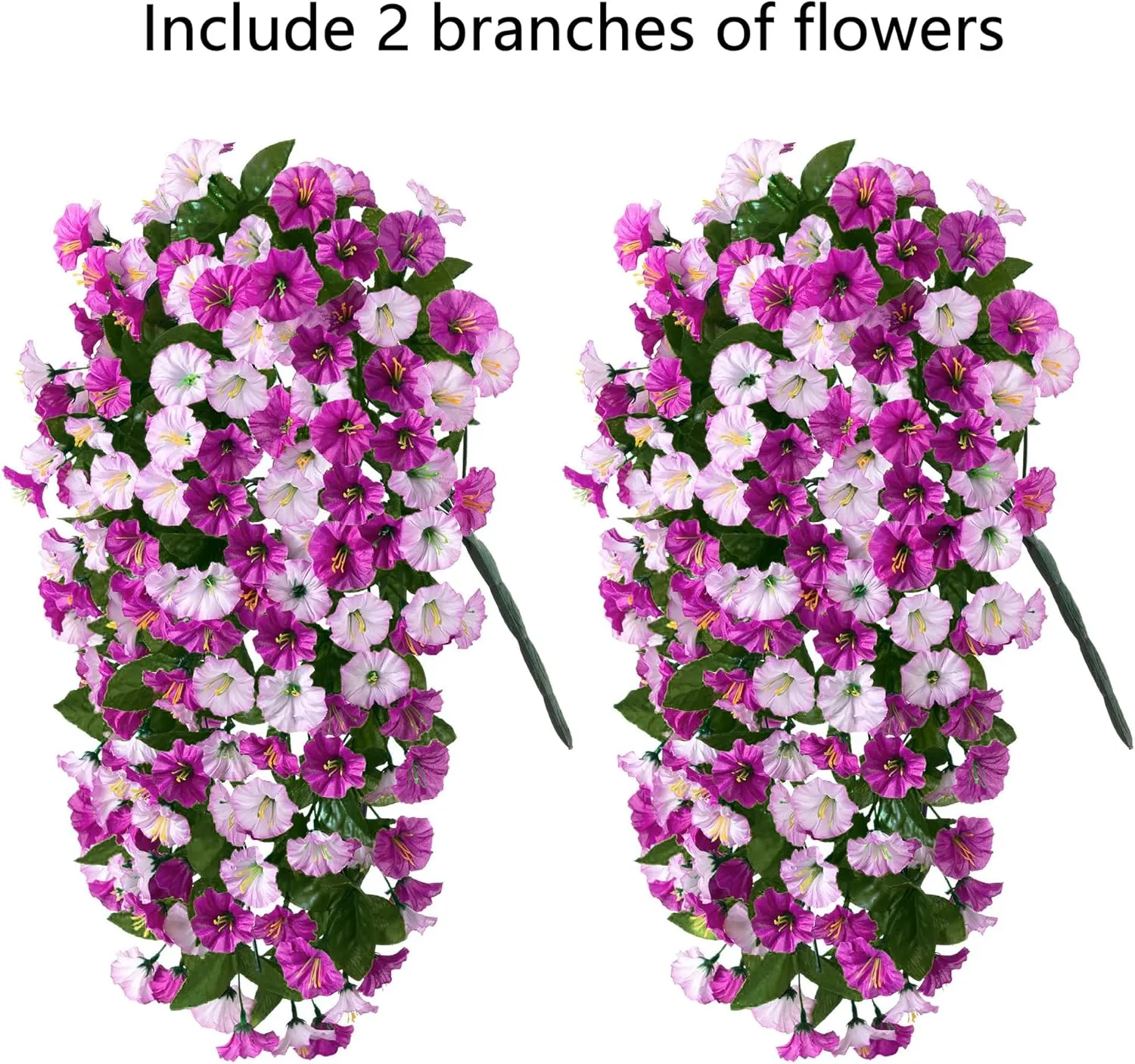 Artificial Fake Hanging Flowers Plants for Outdoor Outside, 2PCS Faux Silk Morning Glory Trailing Vines UV Resistant Look Real for Home Planter Porch Patio (Light Fuchsia Fuchsia)